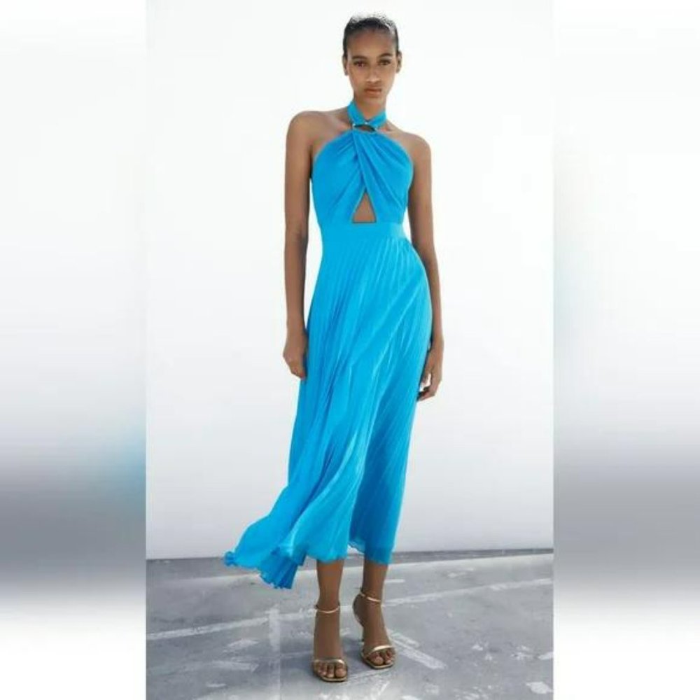 ZARA PLEATED SLIP DRESS - Picture 5 of 10